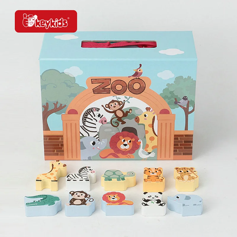 Popular Educational Scene Block Toys Set Wooden Zoo Play Box For Kids W06A553